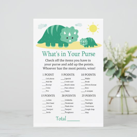 グリーンディノあなたの財布ゲーム赤ちゃんシャワーの中に何がある (スタンド正面)