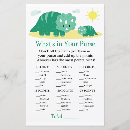 グリーンディノあなたの財布ゲーム赤ちゃんシャワーの中に何がある (正面)