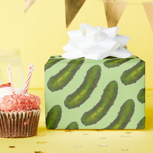 グリーンディルピックルピクルズグルメプリントコーシェールサワー ラッピングペーパー (誕生日パーティー)