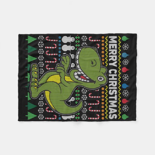 グリーンディーノ醜いクリスマスセーター野生生物シリーズ フリースブランケット (正面(横))