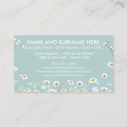 グリーンデイジーフラワーズペットシッタードッグウォーカーペトケア 名刺 (裏面)