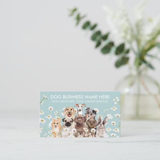 グリーンデイジーフラワーズペットシッタードッグウォーカーペトケア 名刺 (スタンド正面)
