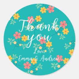 グリーンデイジーヴィンテージブーケパターン ラウンドシール