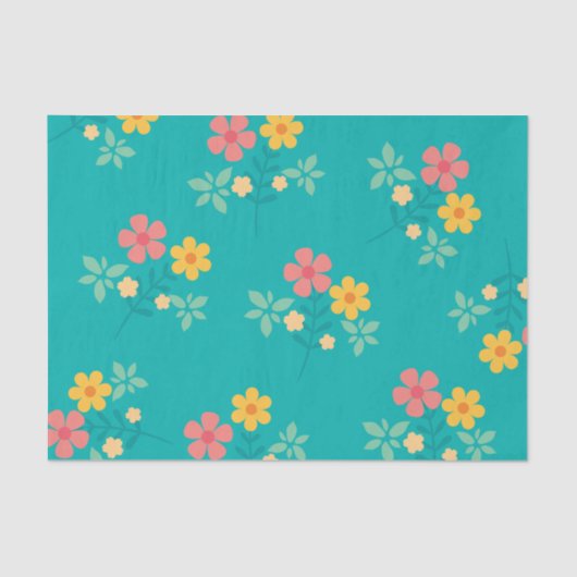 グリーンデイジーヴィンテージブーケパターン 薄葉紙 (正面)