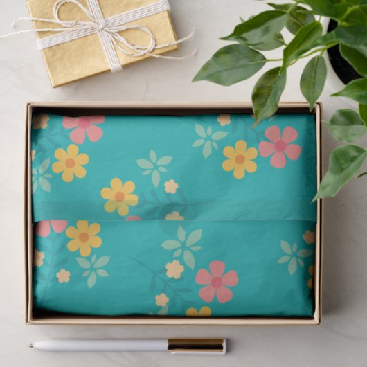 グリーンデイジーヴィンテージブーケパターン 薄葉紙 (ギフト)