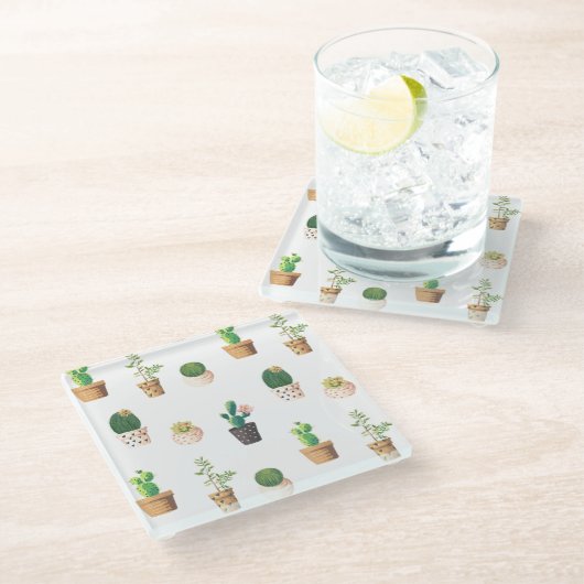 グリーンデザート多肉性サボテンポット ガラスコースター (アングル)