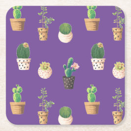 グリーンデザート多肉性サボテンポット スクエアペーパーコースター