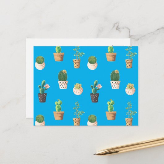 グリーンデザート多肉性サボテンポット ポストカード (正面/裏面インサイチュ)