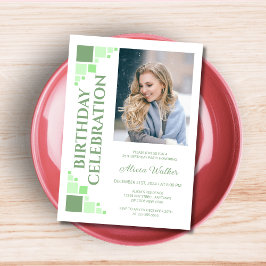 グリーンデジタルフレームコーナーフォト誕生日 招待状