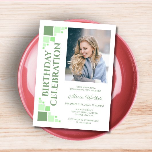 グリーンデジタルフレームコーナーフォト誕生日 招待状