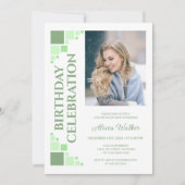 グリーンデジタルフレームコーナー写真誕生日 招待状 (正面)