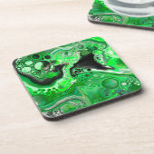 グリーンデジタル流体大理石アート コースター (左側)