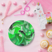 グリーンデジタル流体大理石アート ペーパープレート (パーティー)