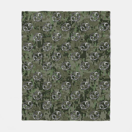 グリーンデジタル〔占星術の〕十二宮図上のがん迷彩柄記号 フリースブランケット (正面)