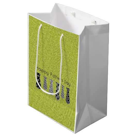 グリーンデニムネックタイズハッピーファーザーズデイパパ ミディアムペーパーバッグ (正面アングル)