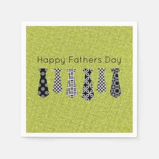 グリーンデニムブラックネックタイズハッピーファーザーデー スタンダードカクテルナプキン (正面)