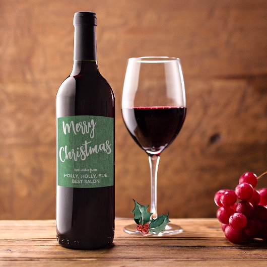 グリーンデニムホワイトスクリプト、6個セットのビジネスネーム ワインラベル