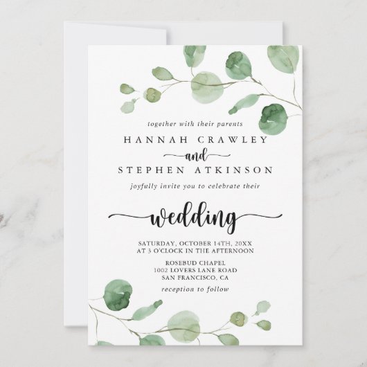 グリーンデライトユーカリプトゥスフロント&バック結婚ズ 招待状 (正面)