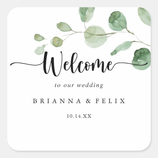 グリーンデライトユーカリ結婚の歓迎 スクエアシール (正面)