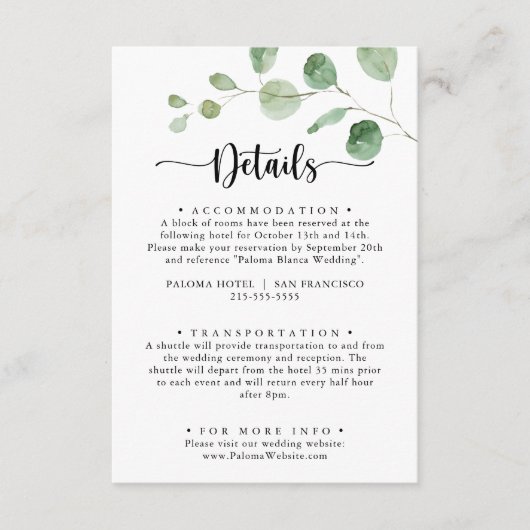 グリーンデライトユーカリ結婚プタス詳細 エンクロージャーカード (正面)