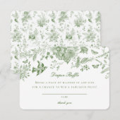 グリーントイルフローラおむつラッフル招待状インサート エンクロージャーカード (正面/裏面)