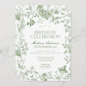 グリーントイレデジュイフランスのフローラ誕生日パーティー 招待状 (正面/裏面)