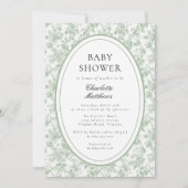 グリーントイレデジュイフローラフォトベビーシャワー 招待状 (正面)