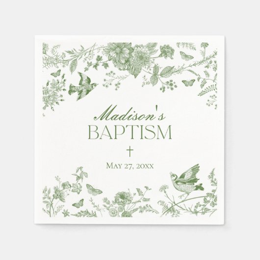 グリーントイレデジュイヴィンテージフローラバプテスマ スタンダードカクテルナプキン (正面)