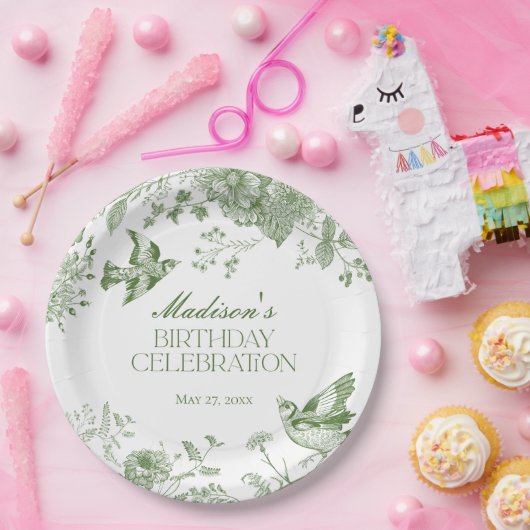 グリーントイレデジュイヴィンテージフローラバースデーパーティー ペーパープレート (パーティー)