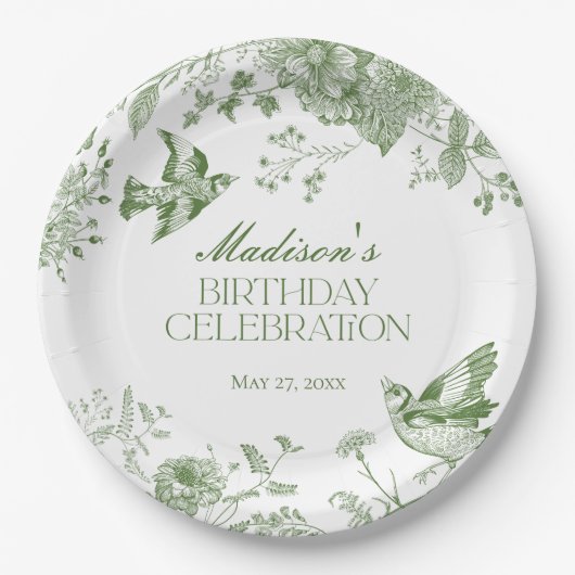 グリーントイレデジュイヴィンテージフローラバースデーパーティー ペーパープレート (正面)