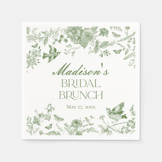 グリーントイレデジュイヴィンテージフローラブライダルブランチ スタンダードカクテルナプキン (正面)