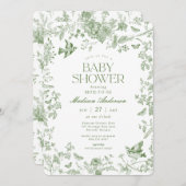 グリーントイレデジュイヴィンテージフローラベビーシャワー 招待状 (正面/裏面)