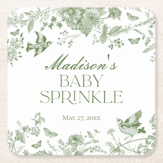 グリーントイレデジュイヴィンテージフローラベビー散布 スクエアペーパーコースター (正面)