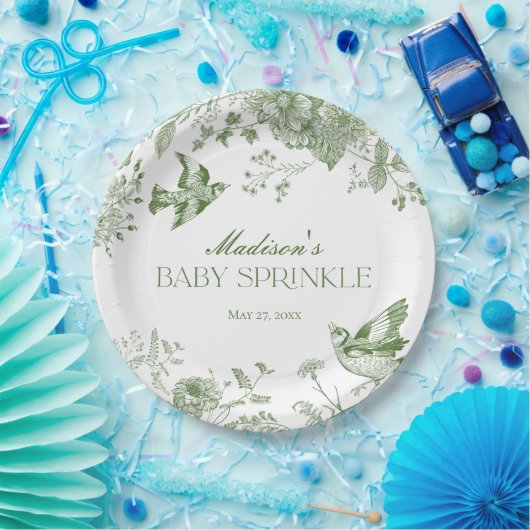 グリーントイレデジュイヴィンテージフローラベビー散布 ペーパープレート (パーティー)
