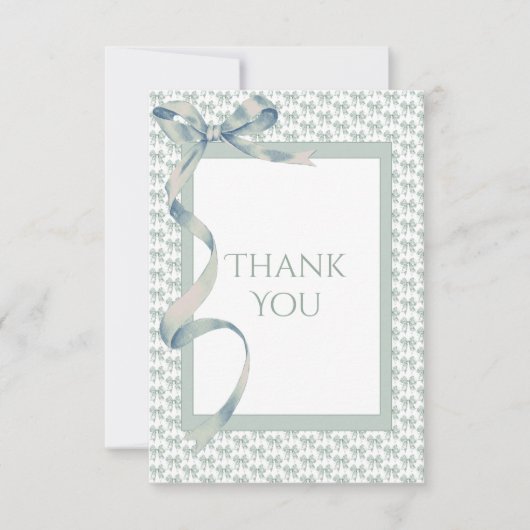グリーントイレリボンヴィンテージエレガントベビーシャワー サンキューカード (正面)