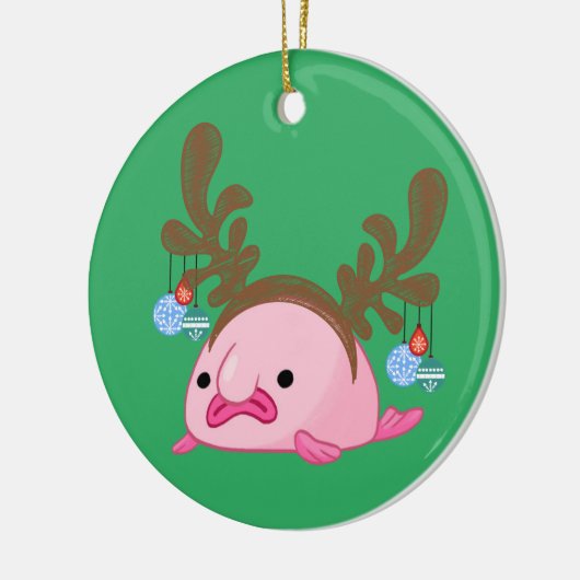 グリーントナカイパーソナライズされたノブフィッシュ セラミックオーナメント (左)
