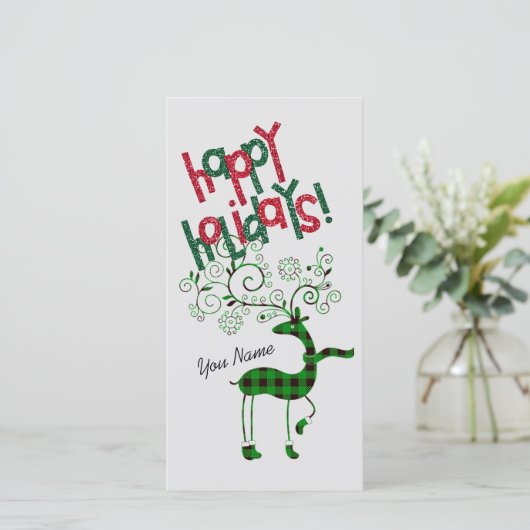 グリーントナリーフラットクリスマスグリーティングカード サンキューカード (スタンド正面)