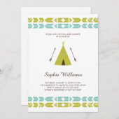 グリーントライバルティーピー ベイビーシャワー 招待状 (正面/裏面)