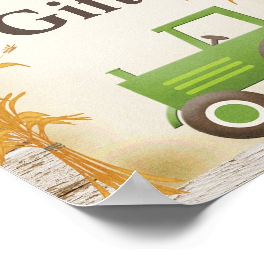 グリーントラクタカードとギフト赤ちゃんシャワーのサイン ポスター (角)