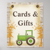 グリーントラクタカードとギフト赤ちゃんシャワーのサイン ポスター (正面)