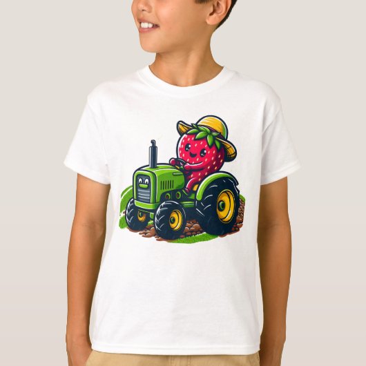 グリーントラクターのストロベリーオン – 農業おもしろい Tシャツ (正面)