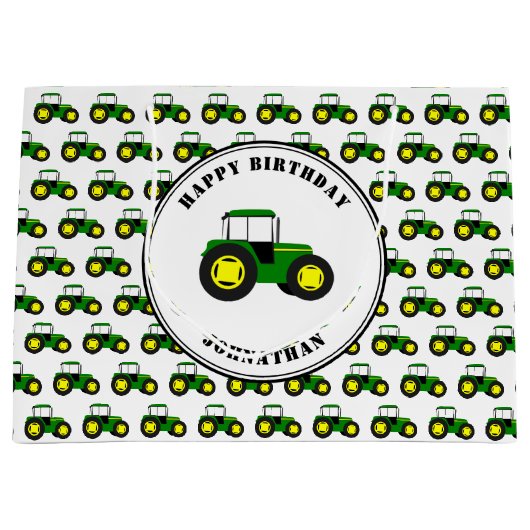 グリーントラクターズカスタム誕生日ラージ抱き枕 ラージペーパーバッグ (正面)