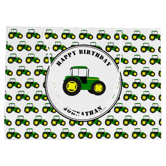 グリーントラクターズカスタム誕生日ラージ抱き枕 ラージペーパーバッグ (裏面)