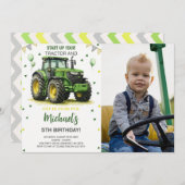 グリーントラクターテーマ誕生日パーティーフォト 招待状 (正面/裏面)