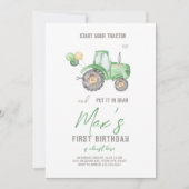 グリーントラクターテーマ誕生日招待状 招待状 (正面)