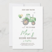 グリーントラクターテーマ誕生日招待状 招待状 (正面)