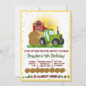 グリーントラクター🚜トラックをテーマにした誕生日パーティー 招待状 (正面)