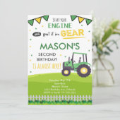 グリーントラクターバースデーパーティーの招待 招待状 (スタンド正面)