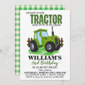 グリーントラクターバースデーパーティーの招待 招待状 (正面/裏面)