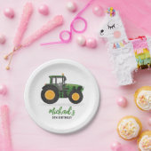 グリーントラクターバースデーパーティー ペーパープレート (パーティー)